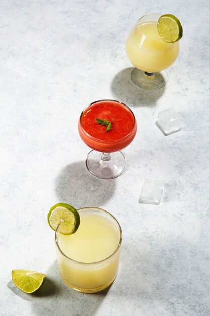 high angle delicious cocktails with lime