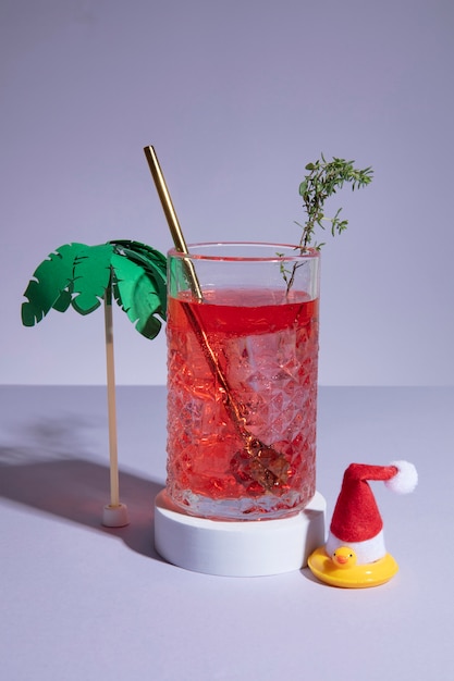 High angle delicious drink with purple background