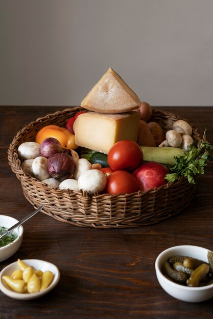 High angle delicious food in basket