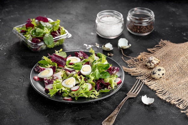 Free photo high angle delicious fresh salad assortment