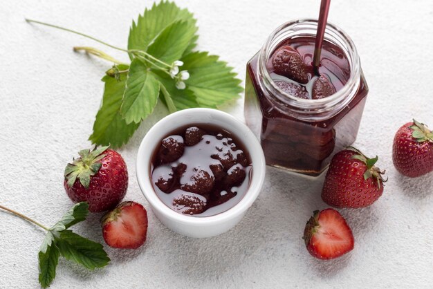 High angle delicious fruits in jar