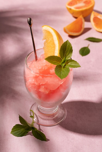 Free photo high angle delicious granita dessert with mint