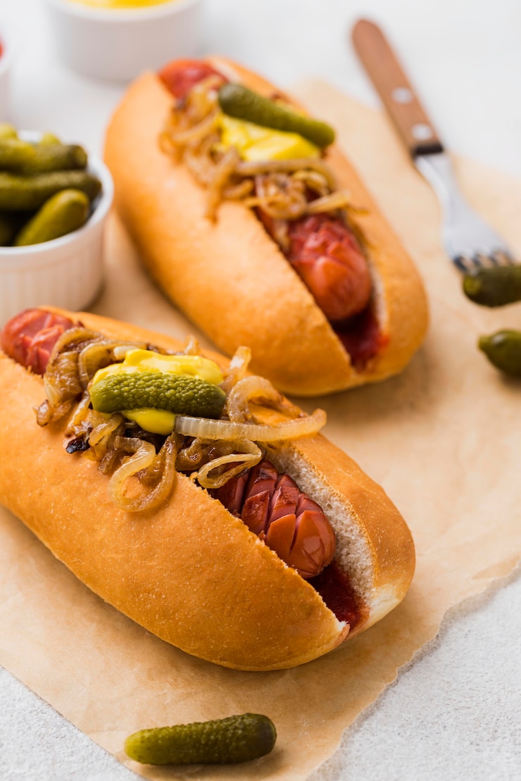 Free Photo high angle delicious hot dog with vegetables