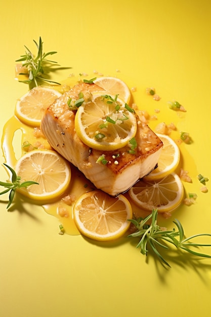 Вкусная рыба махи махи с лимоном под высоким углом