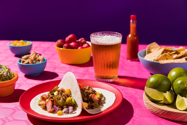 Foto gratuita pasto delizioso ad alto angolo con tacos