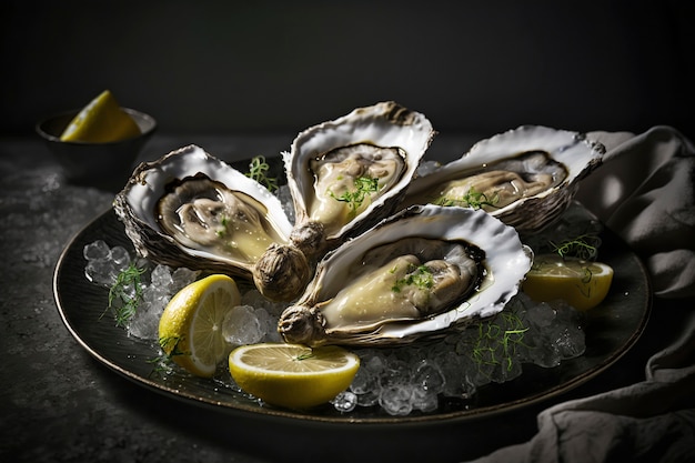 Free photo high angle delicious oysters arrangement