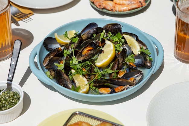 High angle delicious shells on plate