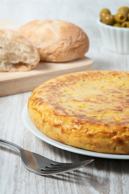 High angle of delicious spanish tortilla dish