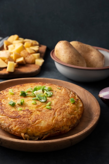 Free photo high angle delicious spanish tortilla still life