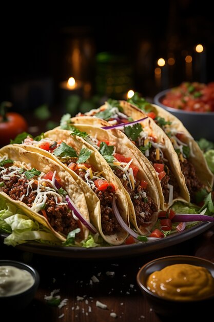 high angle  delicious tacos arrangement