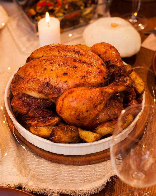 Free photo high angle delicious turkey on plate