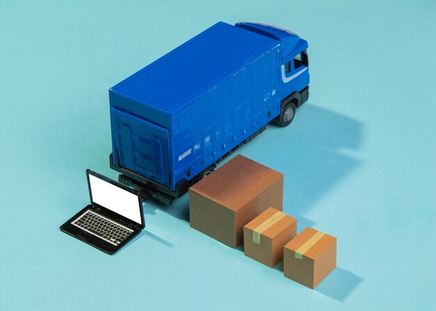 high angle delivery truck and boxes