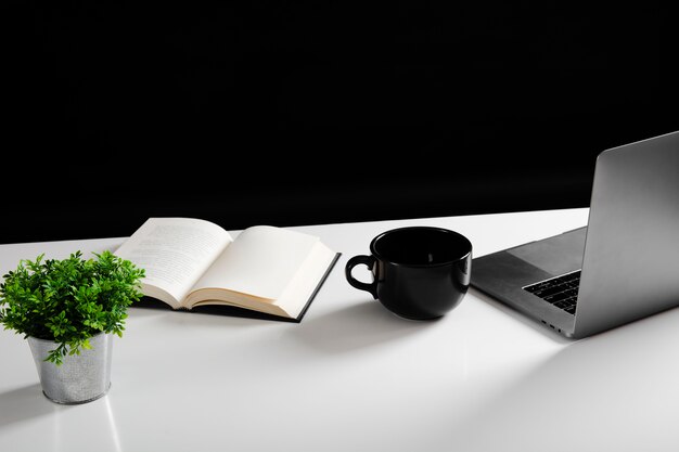 High angle of desk concept with copy space