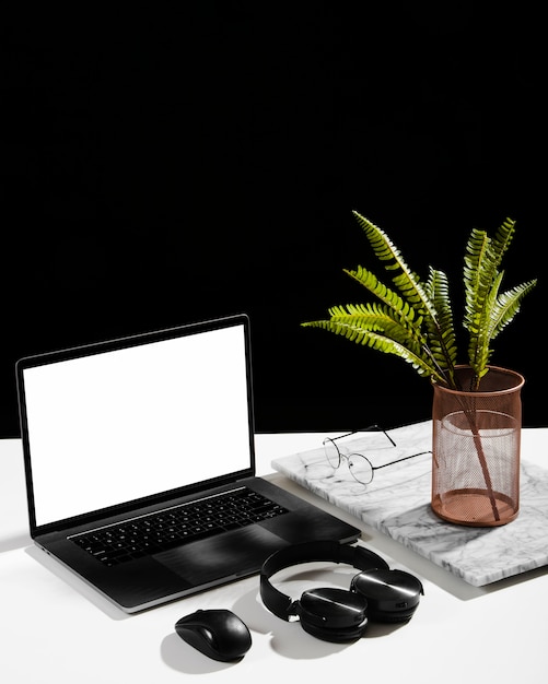 High angle of desk concept with copy space