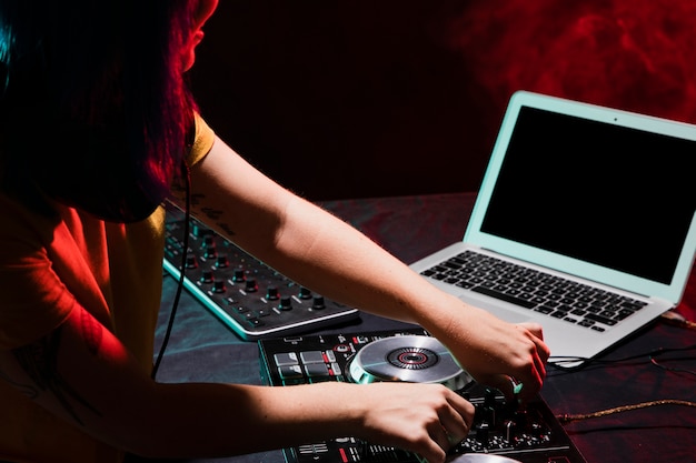 Free photo high angle dj equipment for mixing