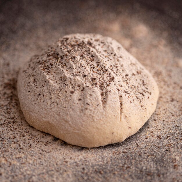 High angle dough with seeds and flower