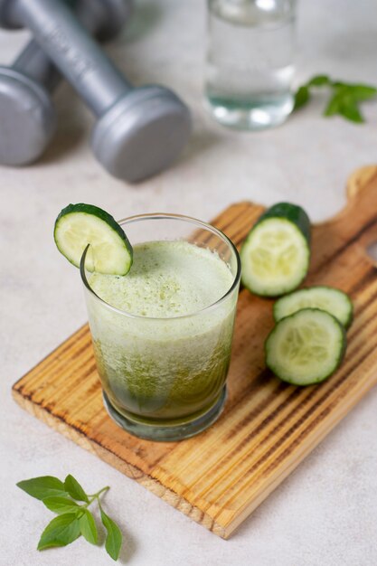 High angle drink with cucumbers