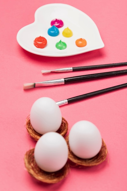 High angle eggs and painting eggs
