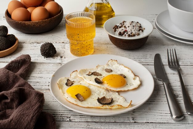 high angle eggs and truffles