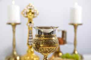 Free photo high angle eucharist celebration with chalice