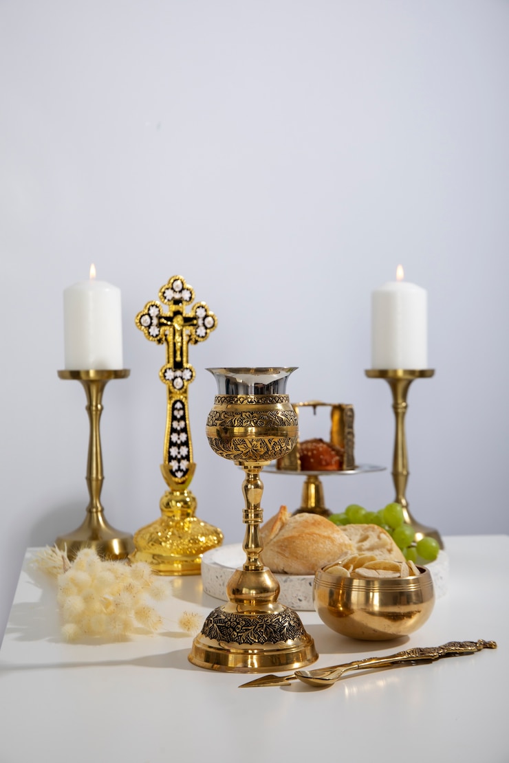 Free Photo high angle eucharist celebration with items