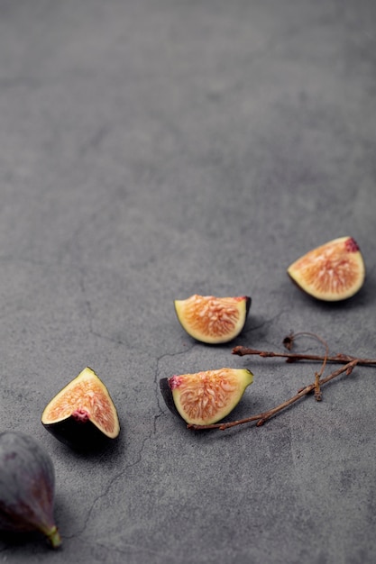 High angle of fig slices with copy space