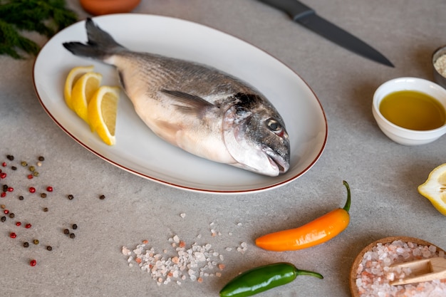 High angle fish ready to be cooked