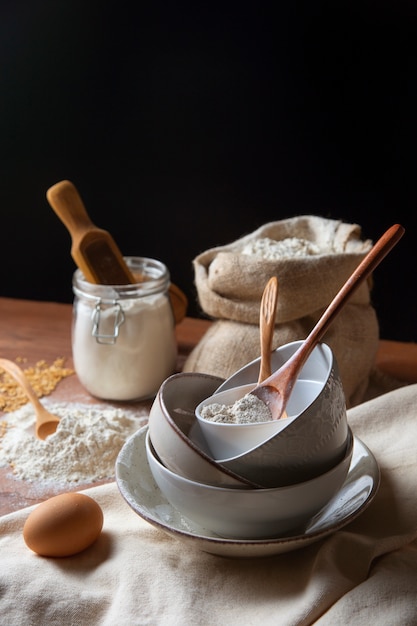 High angle flour bag on table