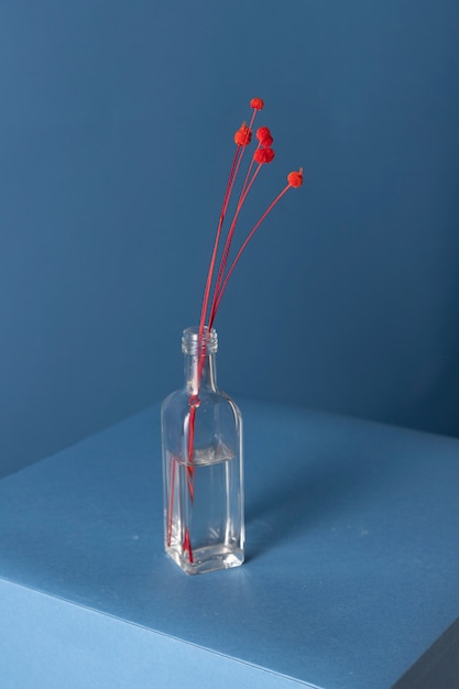 High angle of flower decor in a transparent vase