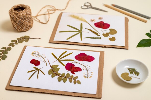 high angle flower press technique still life