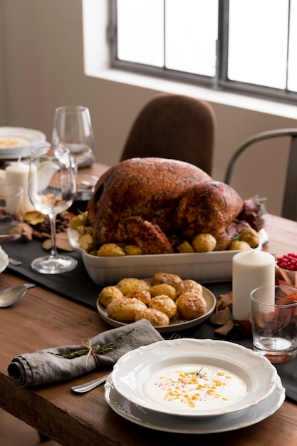 High angle food preparations for thanksgiving day