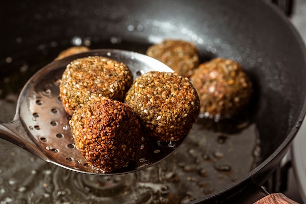 High angle fried falafel