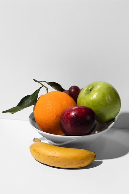 High angle of fruit bowl with copy space