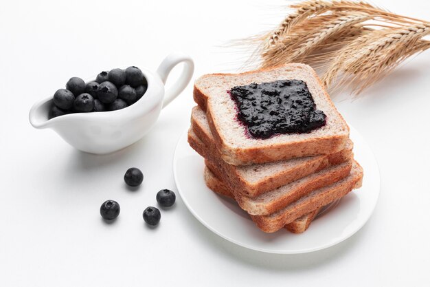 High angle fruit jam on bread