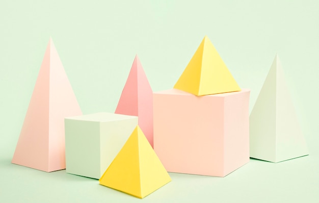 High angle geometric paper objects on desk