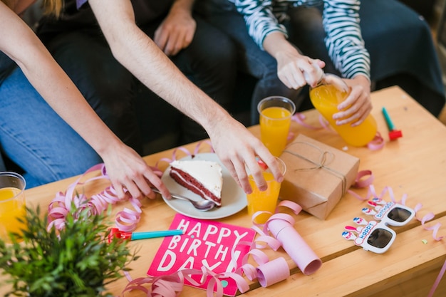 High angle gifts on birthday table