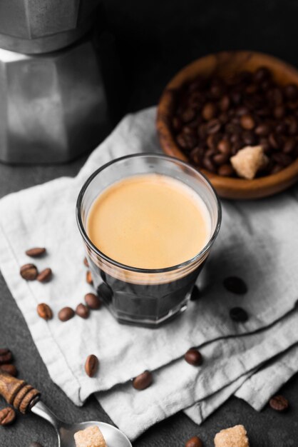 High angle glass with coffee