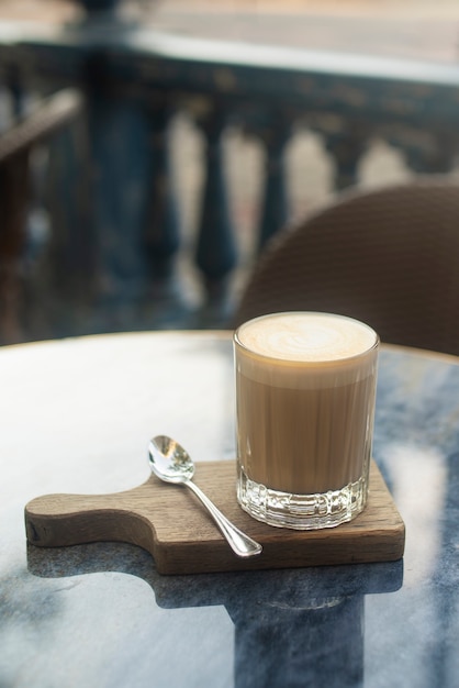 High angle glass with delicious coffee