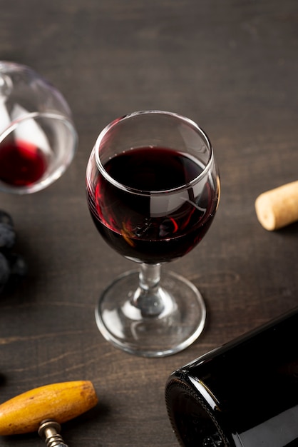 Free photo high angle glass with red wine