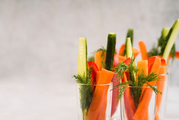 High angle glasses with vegetables