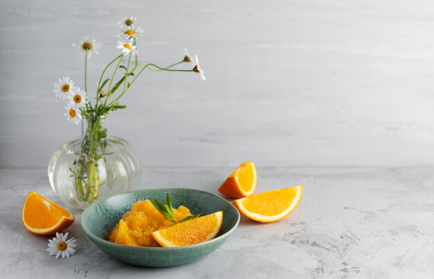 High angle granita dessert with orange still life