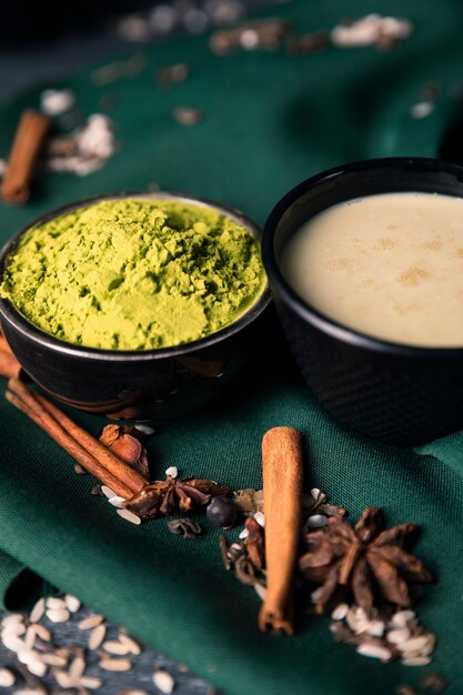 High angle green powder for asian tea matcha