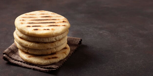 High angle grilled arepas assortment