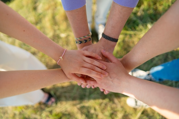 High angle hand gestures representing friendship