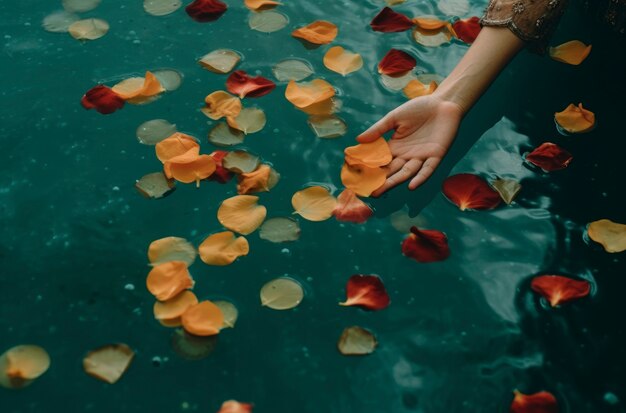 High angle hand holding petals