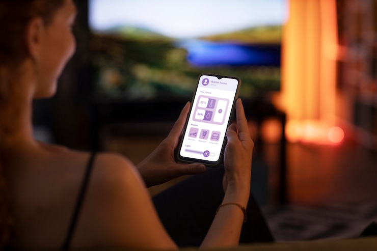 Free Photo high angle hands holding smartphone