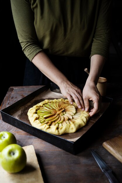 High angle hands making dessert