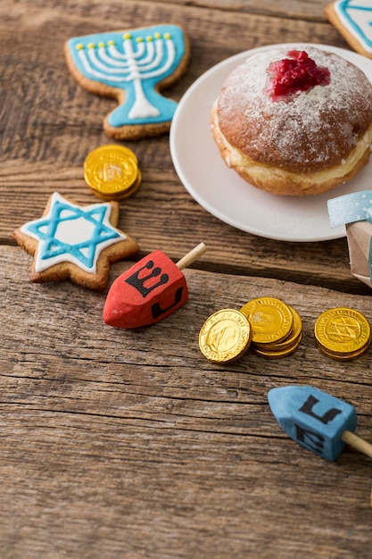 High angle of Hanukkah meal concept