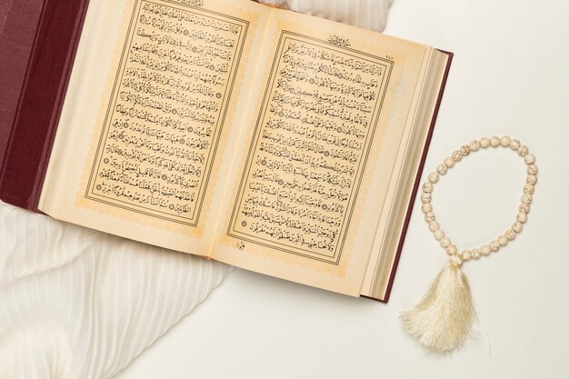 high angle holy book with bracelet
