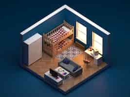 Free photo high angle home 3d interior design